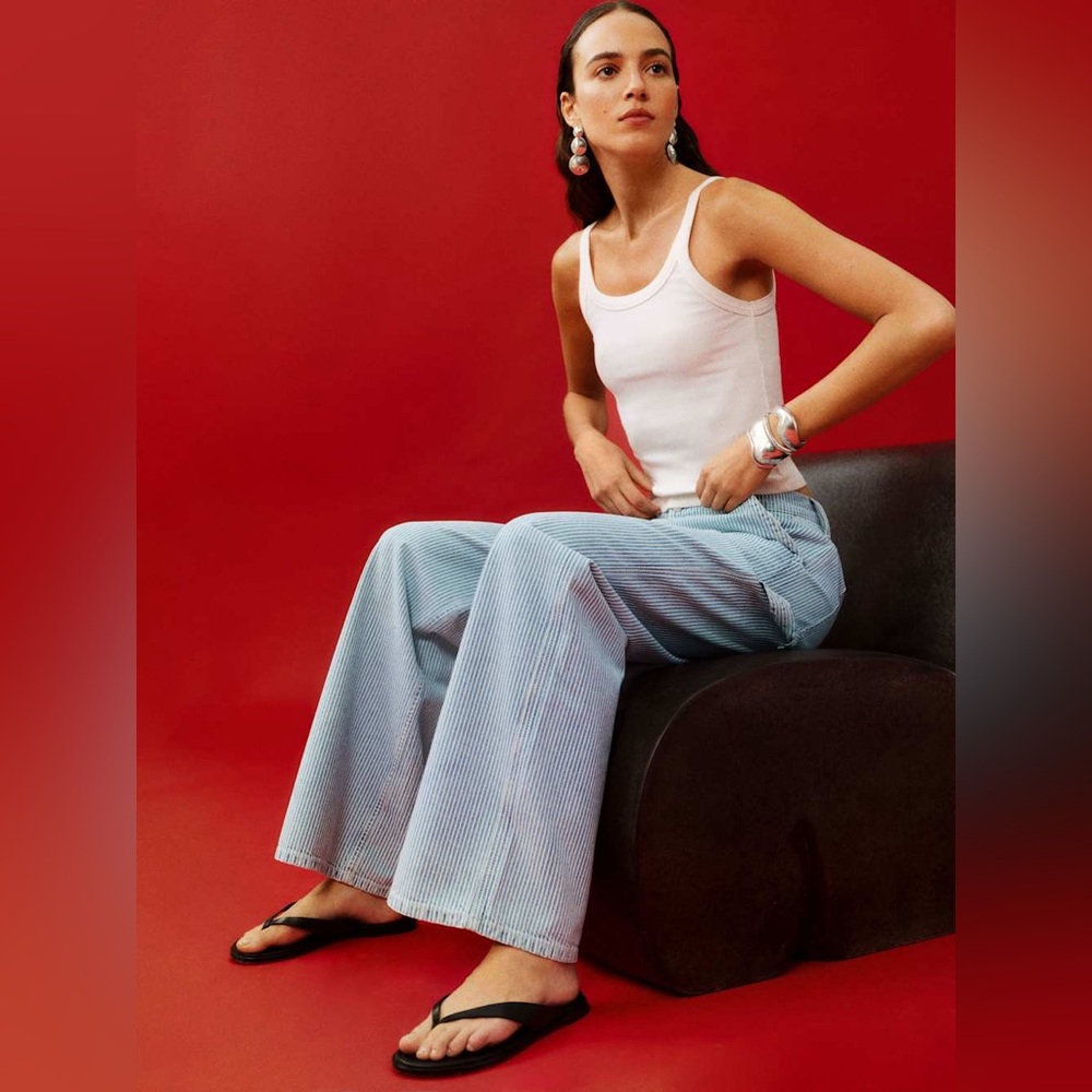 NWT Reformation Diego Mid Rise Baggy Utility Jeans in Island Stripe - Picture 3 of 13